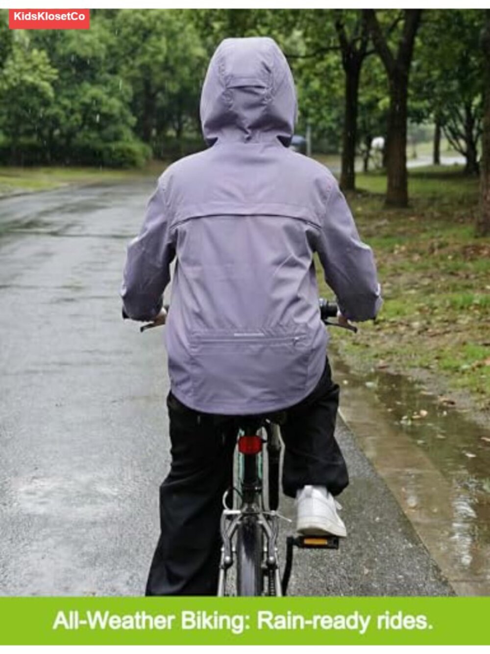 Kids Water-Resistant Nylon Rain Jacket Packable Hooded Windbreaker - Picture 2 of 6